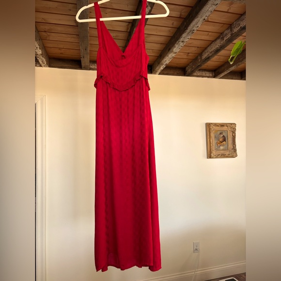 LACAUSA red sleeveless v-neck midi dress size small - Picture 3 of 8